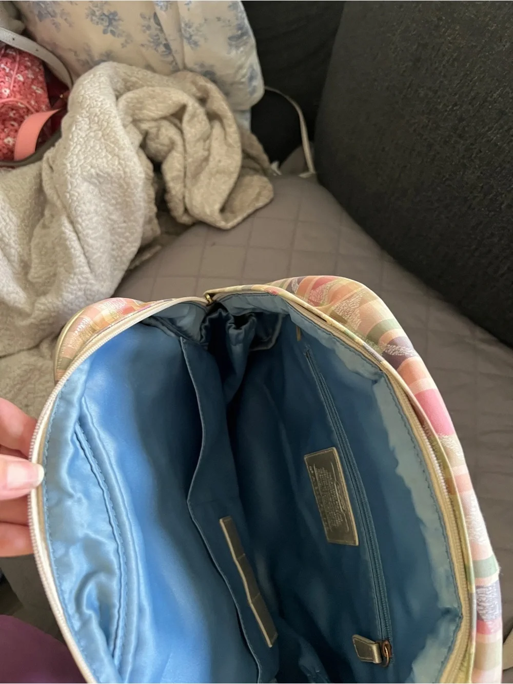 Coach Pink Green Plaid Signature Backpack with Wallet - Picture 7 of 11